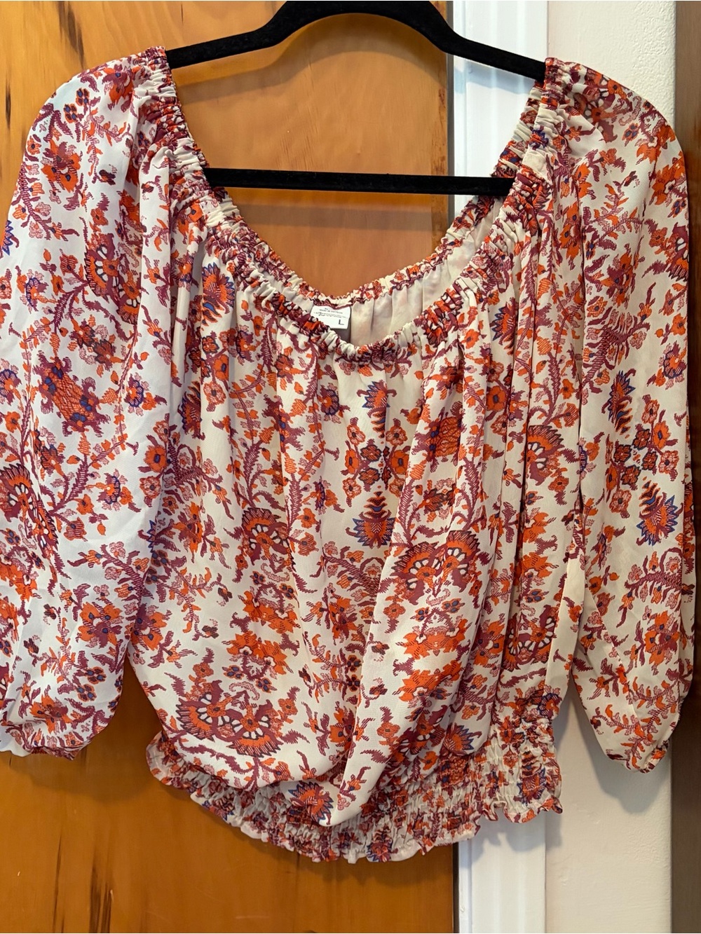 American Rag White Blouse with Orange & Purple Floral Print